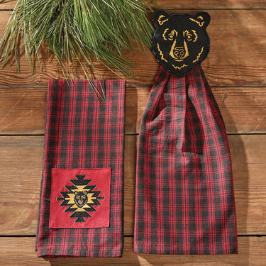 Black Bear Red Dawn Bear Patch Dishtowel Set of 6 - Park Designs - The Fox Decor